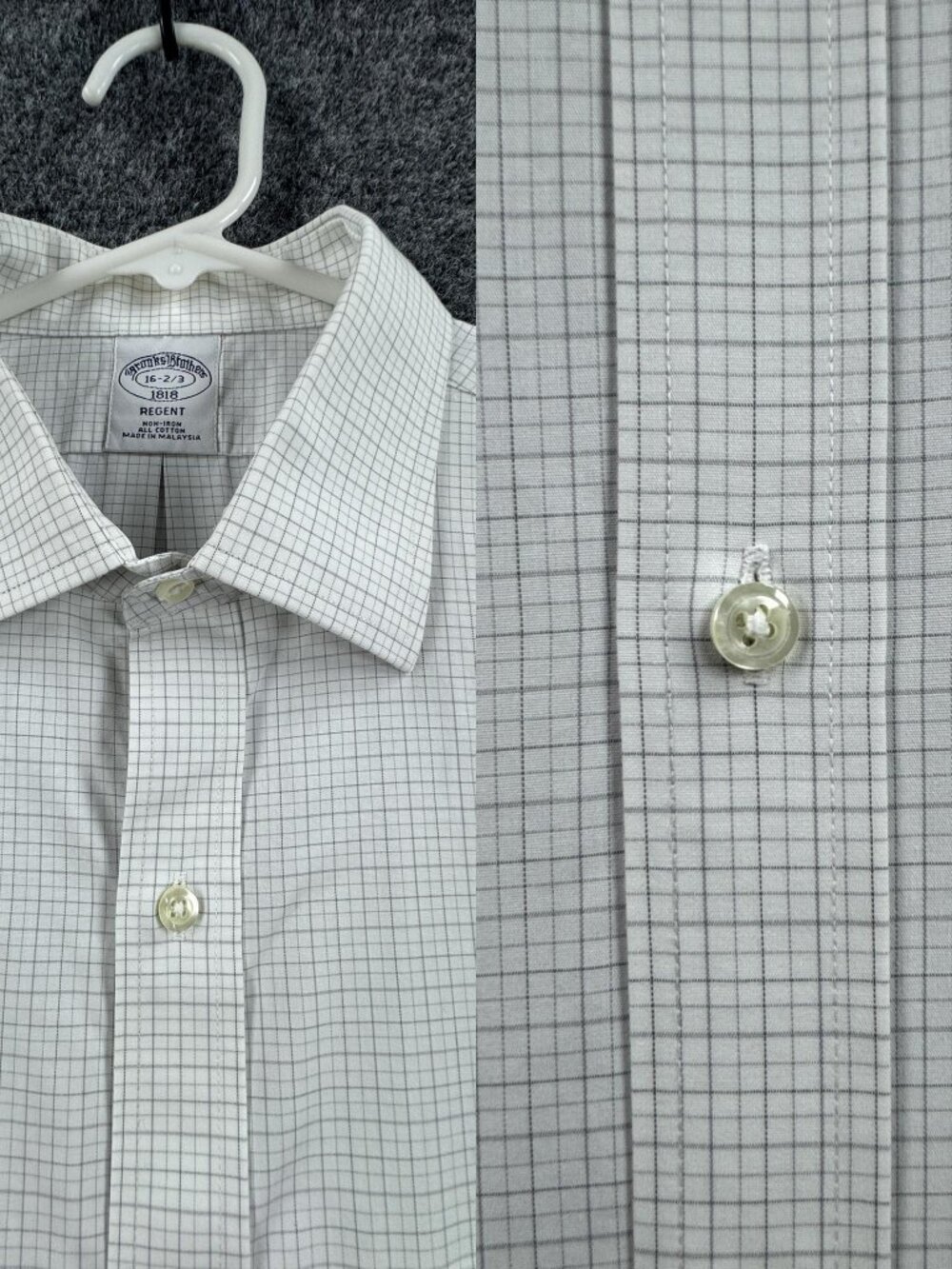 Brooks Brothers 16 2/3 Regent White Gray Non-Iron Check Cotton Mens Shirt Pocket